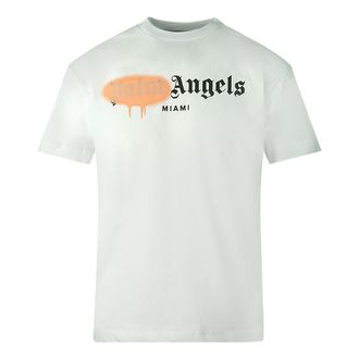 Palm Angels Mens Miami Spray Paint Logo White T-Shirt Cotton - Size X-Large