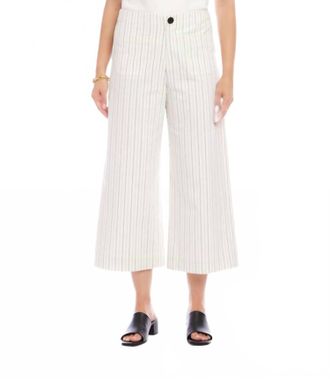 Karen Kane Stripe Cropped Wide-Leg Pants In Off White With Black
