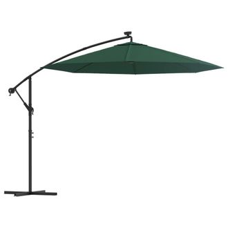 Berkfield Home Hanging Parasol with LED Lighting 300 cm Green Metal Pole