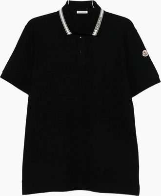Moncler Mens Collar Detail Polo Black - Size: 36