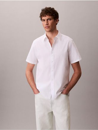 Calvin Klein Mens Seersucker Classic Button-Down Shirt - White - 2XL