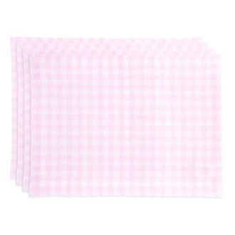 Solino Home Linen Placemats Set of 4, 14 x 19 Inch for Dining Table, Holiday and Everyday Table Decor - Gingham Check in Marshmellow Pink at
