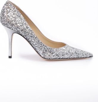 Jimmy Choo London Silver Coarse Glitter Fabric Agnes Womens Pumps