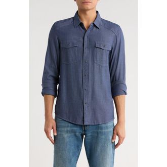 Lucky Brand Herringbone Crossdye Western Long Sleeve Button-Up Shirt in American Navy at Nordstrom Rack, Size Xx-Large