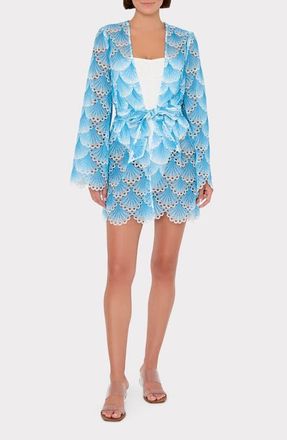 Milly Jessie Bubble Wave Lace Cover-Up Dress in Blue/White at Nordstrom, Size Medium