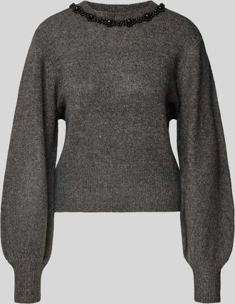 Only Regular Fit Strickpullover mit Schmucksteinbesatz Modell ELSA in Mittelgrau Melange, Größe XL