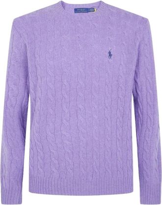Polo Ralph Lauren Wol & Kasjmier Kabelgebreide Trui - Heren - Ronde hals truien - Paars - M - Wol - Truien & Vesten
