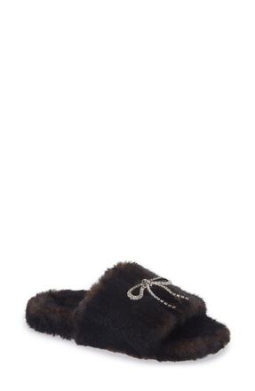 Balenciaga Furry Slide Sandal in 2618 Brown/Silver/Crystal at Nordstrom, Size 12Us