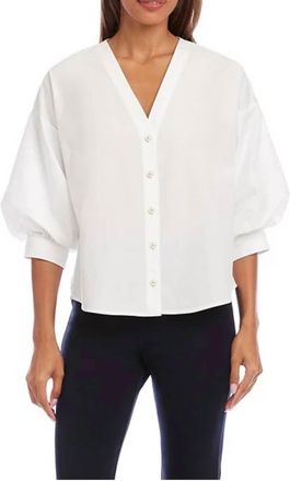 Karen Kane Pearl Button Blouse In White