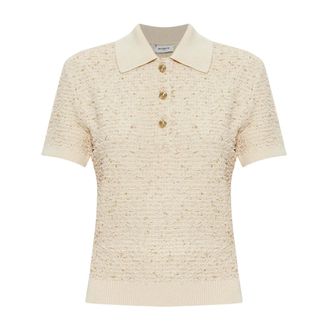 Balmain Camisa Polo con Hilo Lurex - Tops - Mujer - Beige - 2XS