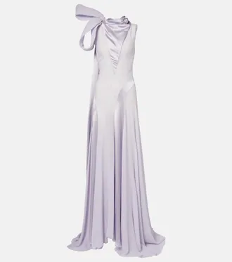 Alexander McQueen Bow-detail satin-paneled silk gown