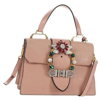 Miu Miu Madras Crystal Buckle Shoulder Bag Leather Pink Leather Handbag (Pre-Owned)