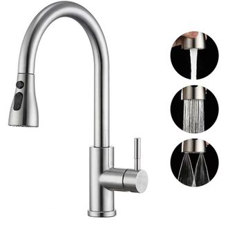 OEM Grifo De Cocina Con Rociador Extra&iacute;ble - Grifo Mezclador De Cocina Con Ca&ntilde;o Giratorio De 360&deg;, 3 Tipos De Rociado, Arco Alto, Grifo De Acero Inoxidabl