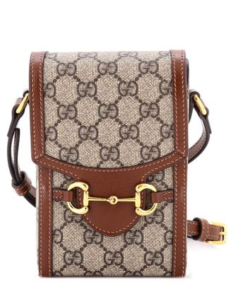 Gucci Brown Gg Coated Canvas & Leather Horsebit 1955 Crossbody Mini (Authentic Pre-Loved)