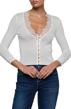 L'agence Eluna Lace Detail Cardigan in Ivory at Nordstrom, Size Xx-Large