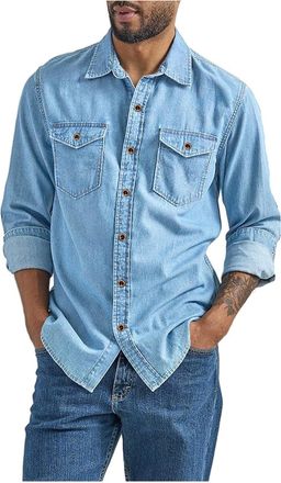 Generic Mens Denim Cargo Shirts - Cotton Blend Long Sleeve Western Work Tops, S-3XL