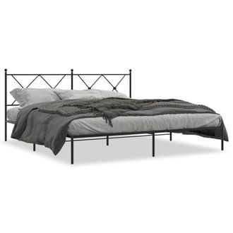Berkfield Home Metal Bed Frame without Mattress with Headboard Black 183x213cm | Size: 183x213 cm
