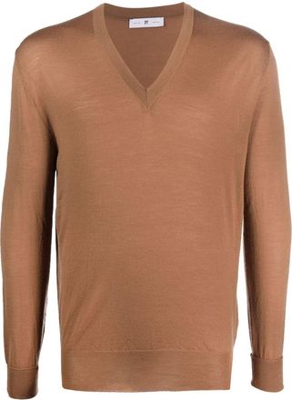 Pantaloni Torino V-neck knitted jumper - men - Virgin Wool - 50 - Brown