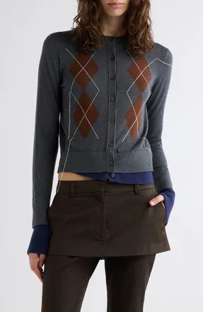 Acne Studios Kohona Argyle Silk & Wool Cardigan in Dark Grey/multi at Nordstrom, Size X-Small