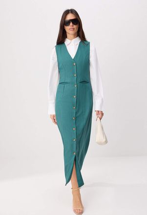 Trendyol Modest Dames Groen Effen Maxi Lang Casual Gilet Modest Jurken