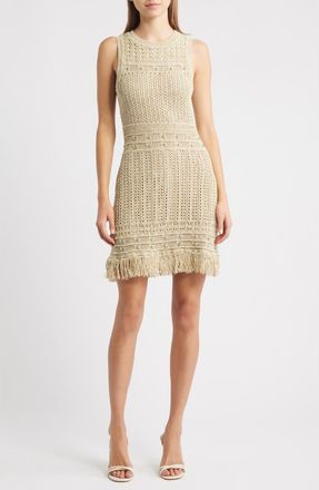 Milly Beaded Fringe Knit Minidress in Beige Multi at Nordstrom, Size Petite P