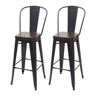 Hhg Hhg - Lote De 2 Taburetes De Bar 445c, Taburete De Bar Taburete De Cocina, Metal Imitaci&oacute;n Cuero Chesterfield Gastronom&iacute;a Industrial, Negro-marr&oacute;n