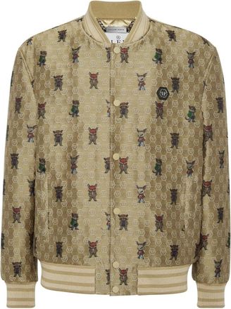 Philipp Plein Jassen, Heren, Beige, L, Satijn, Jacquard Bomber Fairy