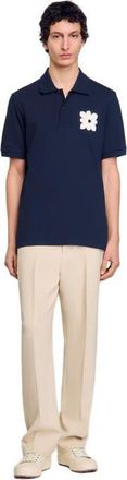 Sandro Polo shirt with flower patch in Midnight Blue at Nordstrom, Size Xx-Large