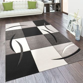 Paco Home Paco Home - Alfombra Sal&oacute;n Varios Colores Y Tama&ntilde;os Motivo Cuadros Rayas Dise&ntilde;o 3d Pelo Corto Blanco Y Negro, 230x320 Cm