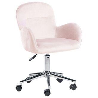 Beliani Silla De Oficina De Terciopelo Rosa Altura Ajustable Giratorio Priddy