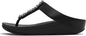 FitFlop Damen FINO Pearls-and-Crystal Zehensteg-Sandalen, Schwarz, 39.5 EU, Schwarz, 40 EU