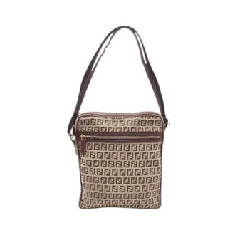 Fendi Pre-owned Cross Body Bags, female, Beige, Size: ONE SIZE Pre-owned Zucchino Canvas Leather Shoulder Bag