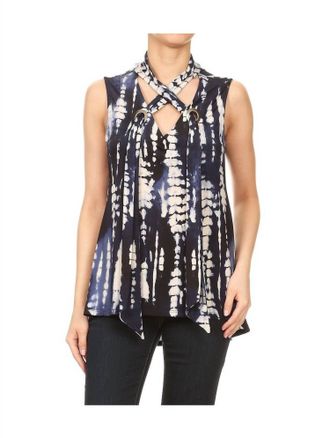 Ariella Tie Dye Scarf Top In Blue