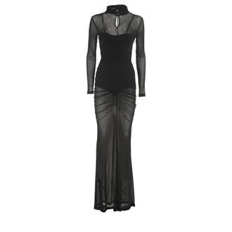 Actualee Zwarte Gedrapeerde Jurk - Dames - Maxi kleedjes - Zwart - S - Polyester - Kleedjes