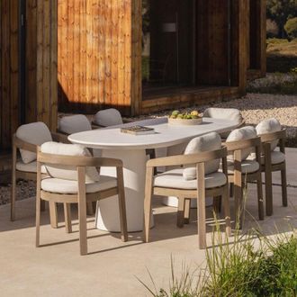 Sklum Set composto da tavolo ovale 220x95 cm in cemento Noemi e 8 sedie da giardino in legno di acacia Uleno SKLUM