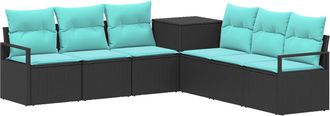 vidaXL Juego De Sof&aacute; 7 Uds. Negro Y Azul Rat&aacute;n Sint&eacute;tico Y Acero Vidaxl