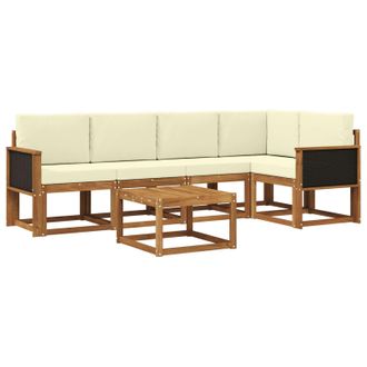 vidaXL Conjunto De Sof&aacute;s De Exterior Con Coj&iacute;n 6 Pcs Natural Y Crema Vidaxl