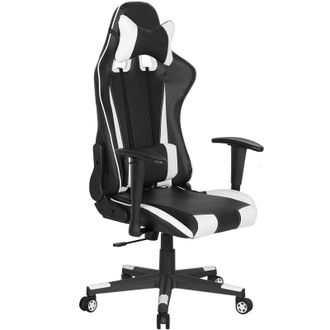 Beliani Beliani - Silla De Juegos De Piel Sint&eacute;tica Negra Con Reposabrazos Ajustables Reclinables Blancos Soporte Lumbar Coj&iacute;n Reposacabezas Gamer