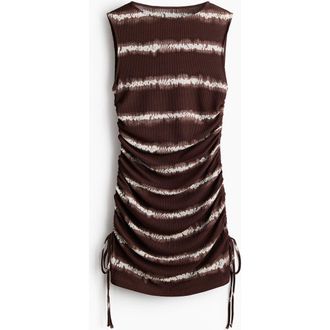 H&M Drawstring-detail Beach Dress in Dark Brown/tie-Dye at Nordstrom, Size Xx-Small