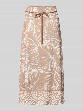 More & More More & More Midirock im Allover-Look mit Bindeg&uuml;rtel in Taupe, Gr&ouml;&szlig;e 34