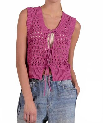 Elan Daphne Tie Front Sweater Vest In Hot Pink