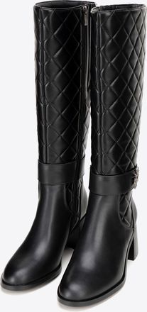 Wittchen Dames leren enkellaarsjes met gewatteerde hak, zwart en zilver