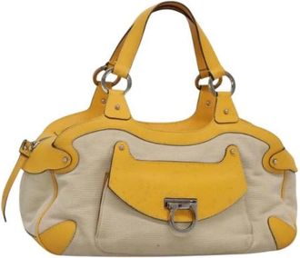 Ferragamo Tweedehands Canvas handtassen - Dames - Vintage Handtas - Geel - ONE Size - Leer - Vintage