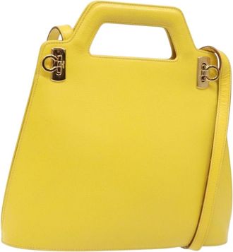 Ferragamo Wanda Top Handle Shoulder Bag Leather Yellow Leather Handbag (Pre-Owned)