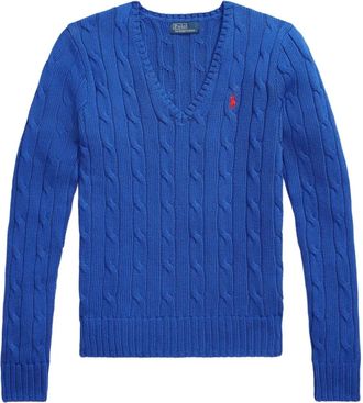 Polo Ralph Lauren cable-knit V-neck sweater - women - Cotton - S - Blue