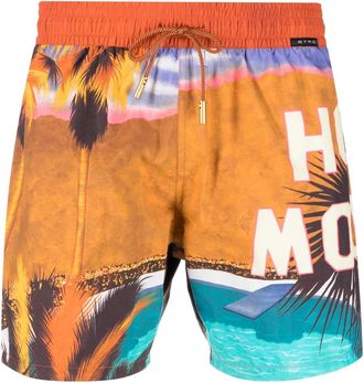 Etro landscape-print swim shorts - men - Nylon/Polyamide/Spandex/Elastane - M - Orange