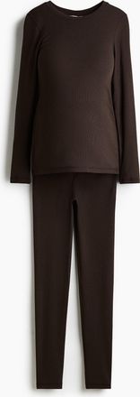 H&M MAMA 2-teiliges geripptes Set - Brown