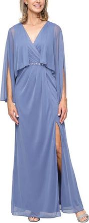 S.L. Fashions Sleeveless Surplice Neck Gown with Jacket in Dusty Blue at Nordstrom, Size 12