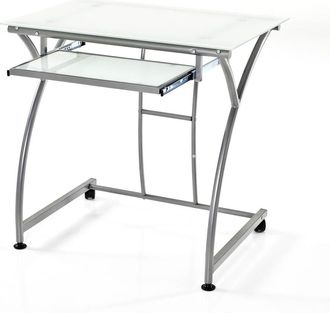 Oresteluchetta Escritorio de vidrio templado blanco y metal 74x77x52 cm