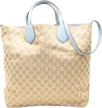 Gucci Pre-owned Canvas Tote Bag - Dames - Vintage Shopper - Beige - ONE Size - Leer - Vintage